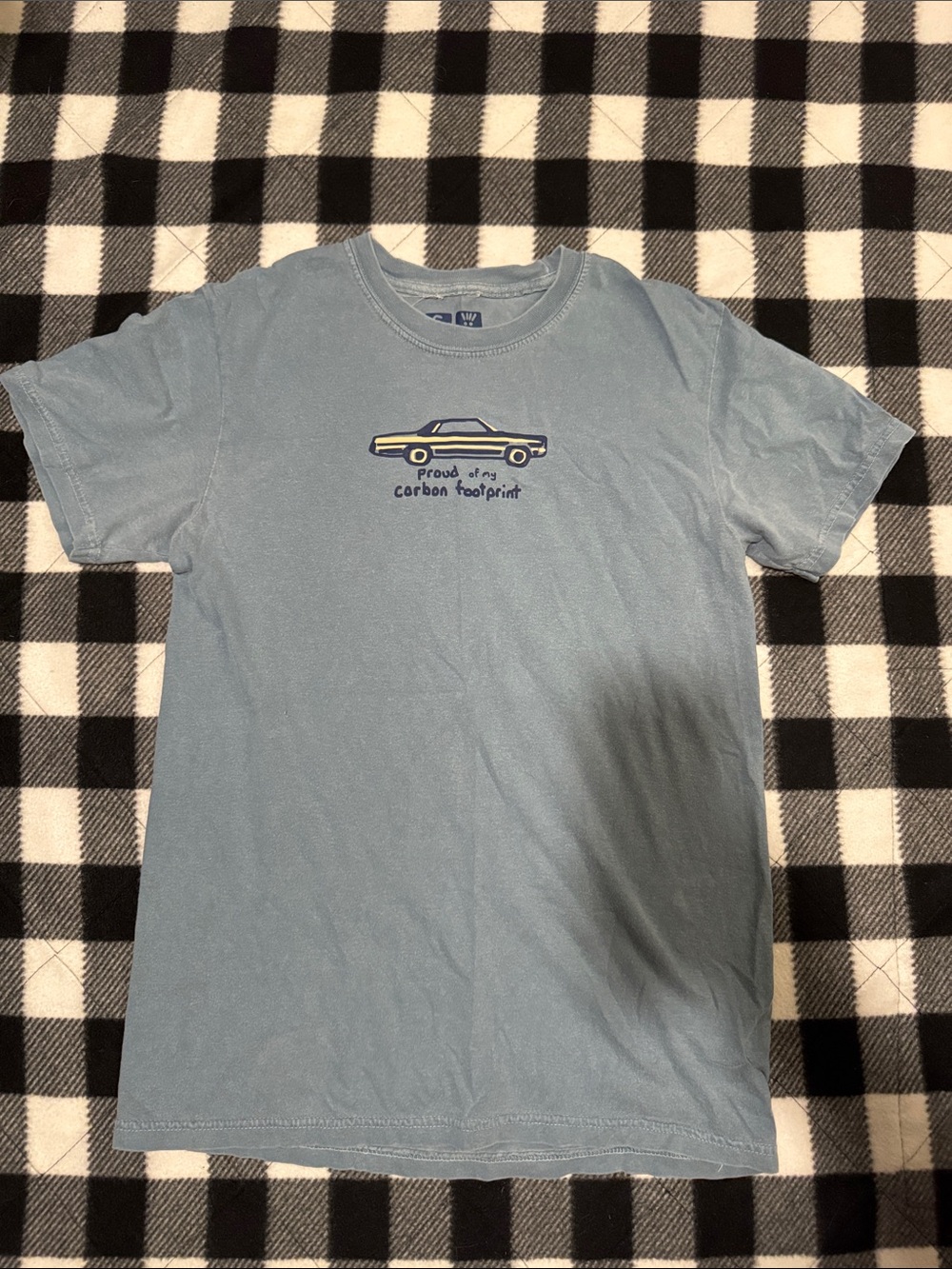 Light Blue Graphic Tee - Proud of My Carbon Footprint